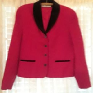 lovely short red wool jacket with velveteen  trim